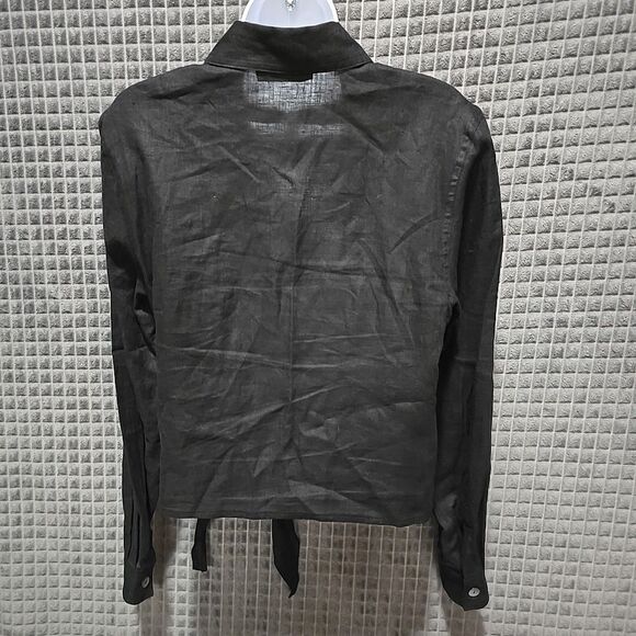 Black Linen Crop Wrap Top Sz6 S/M Y2K 90s Corp Boho Chic Button Grunge Punk Rock - Picture 7 of 13